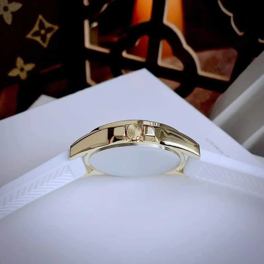 Michael Kors Mini Pilot Quartz Silver Dial White Silicone Strap Watch For Women - MK7372 Buy Now By Michael Kors