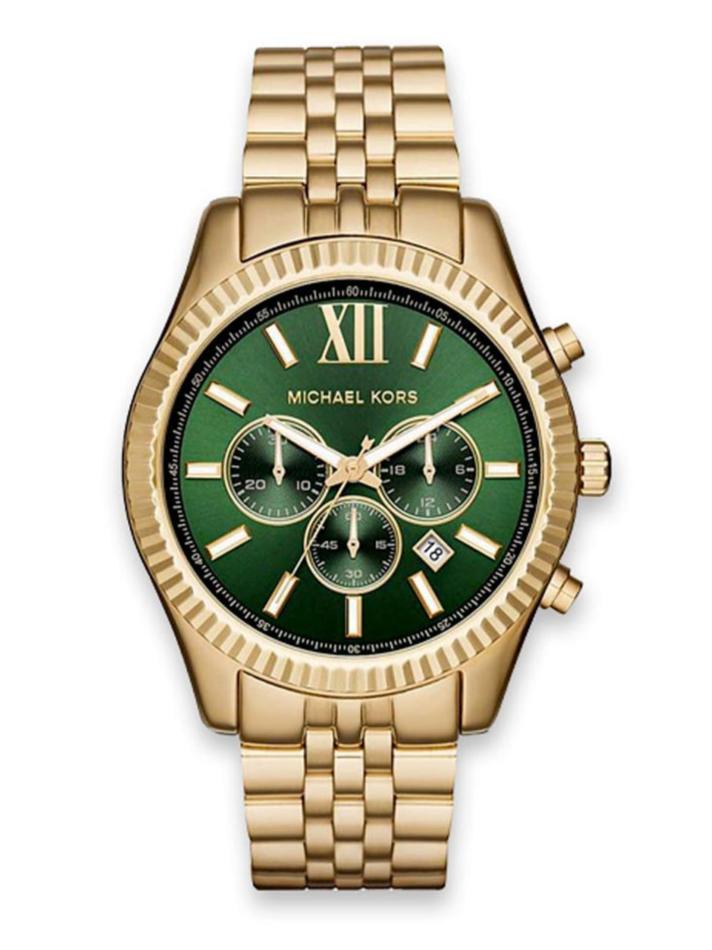 Michael Kors Lexington Chronograph Green Dial Gold Steel Strap Watch for Men - MK8446 Buy Now By Michael Kors