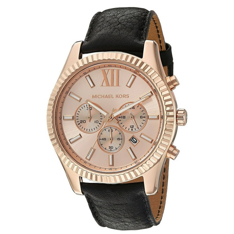 Michael Kors Lexington Chronograph Rose Gold Dial Black Leather Strap Watch For Men - MK8516 Buy Now By Michael Kors