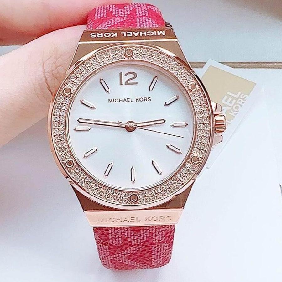 Michael Kors Lennox Three Hand Silver Dial Red Leather Strap Watch For Women - MK7308 Buy Now By Michael Kors