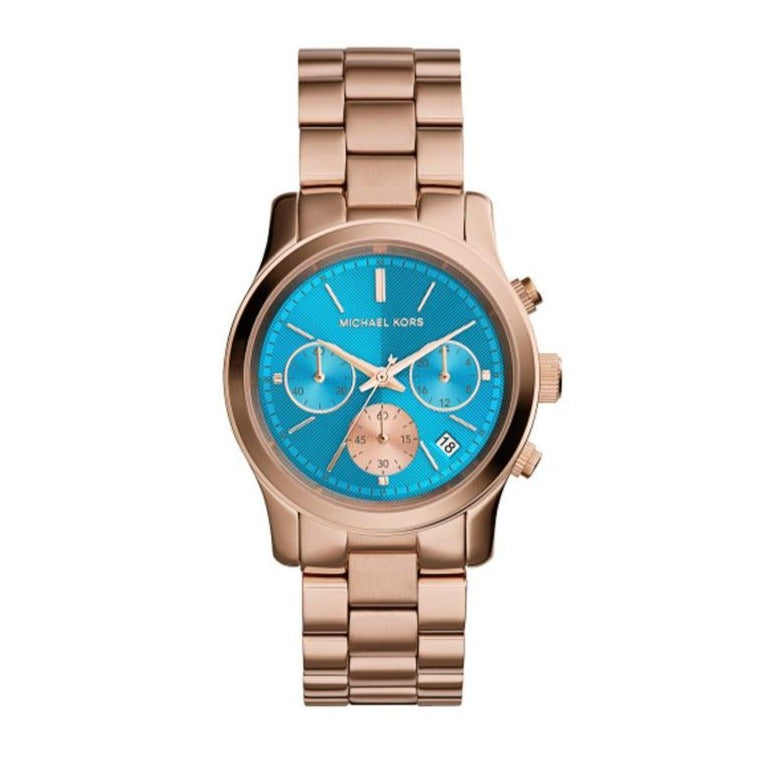 Michael Kors Runway Chronograph Turquoise Dial Rose Gold Steel Strap Watch For Women - MK6164 Buy Now By Michael Kors
