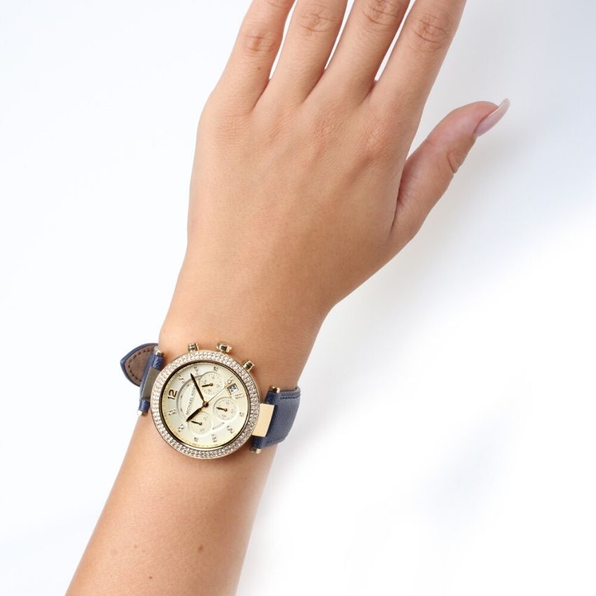 Michael Kors Parker Gold Dial Blue Leather Strap Watch for Women - MK2280 Buy Now By Michael Kors