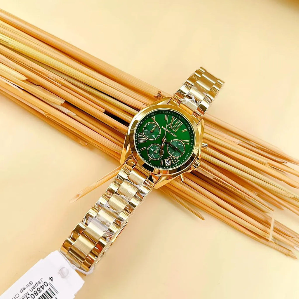 Michael Kors Bradshaw Chronograph Green Dial Gold Steel Strap Watch For Women - MK7257 Buy Now By Michael Kors