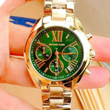 Michael Kors Bradshaw Chronograph Green Dial Gold Steel Strap Watch For Women - MK7257 Buy Now By Michael Kors
