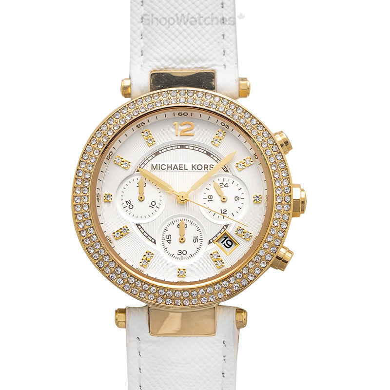 Michael Kors Parker White Dial with Diamonds White Leather Strap Watch for Women - MK2290 Buy Now By Michael Kors