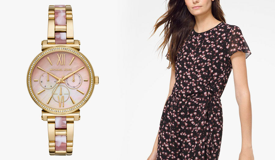 Michael Kors Sofie Crystals Mother of Pearl Pink Dial Two Tone Steel Strap Watch For Women - MK4344 Buy Now By Michael Kors