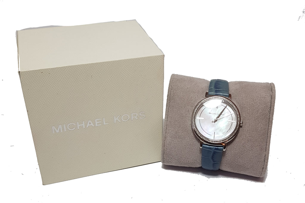 Michael Kors Cinthia Mother of Pearl Dial Blue Leather Strap Watch for Women - MK2661