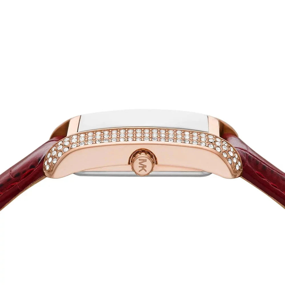 Michael Kors Emery Quartz Diamonds Silver Dial Red Leather Strap Watch For Women - MK4689 Buy Now By Michael Kors