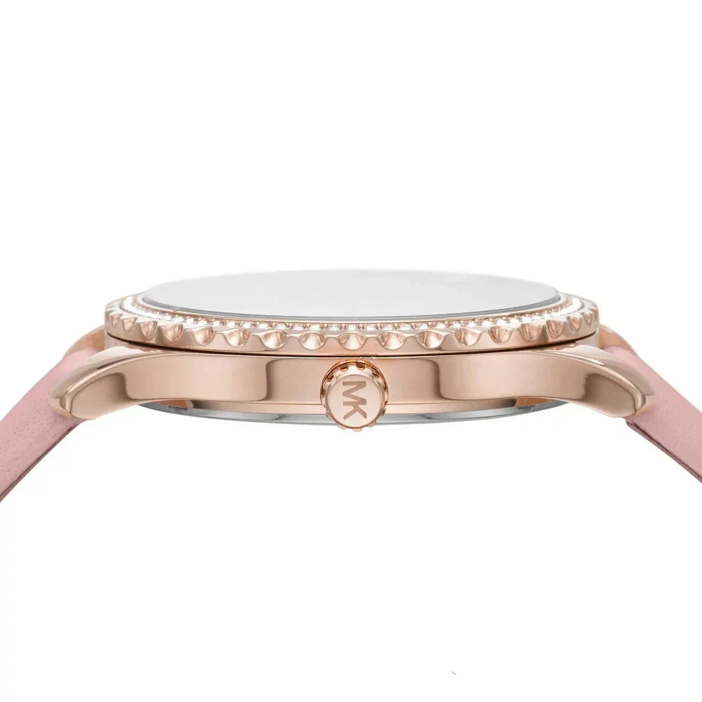 Michael Kors Layton Three-Hand White Dial Pink Leather Strap Watch for Women - MK2909 Buy Now By Michael Kors