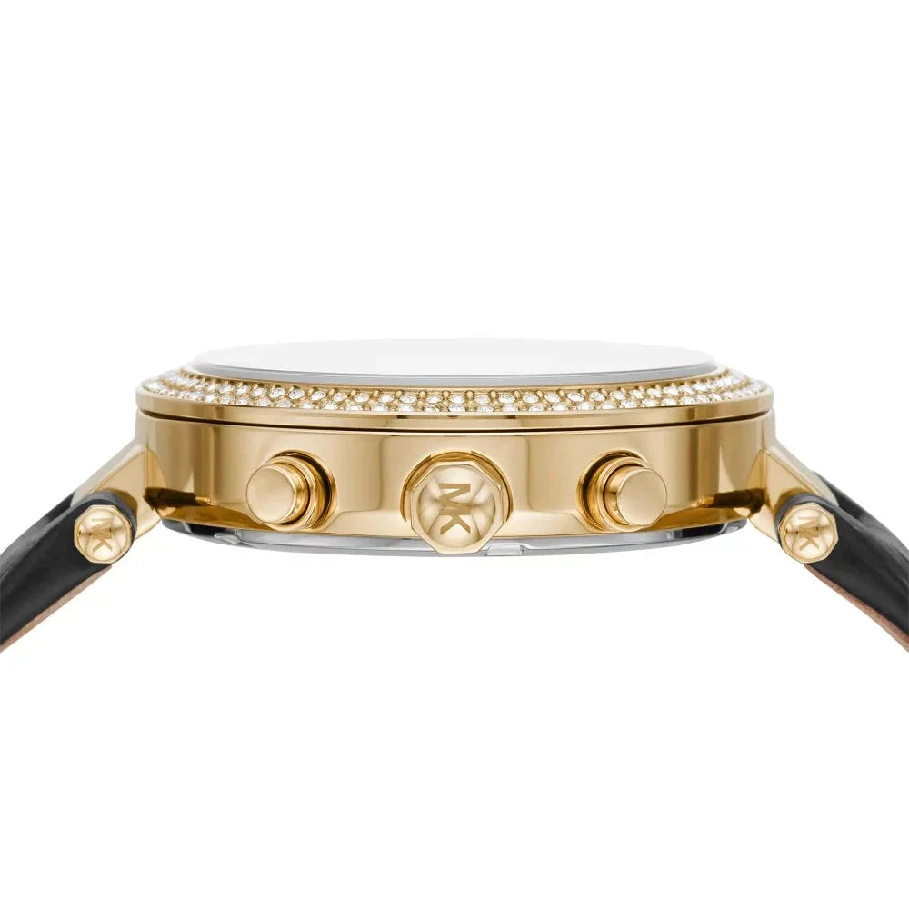 Michael Kors Parker Chronograph Black Dial Black Leather Strap Watch For Women - MK6984 Buy Now By Michael Kors