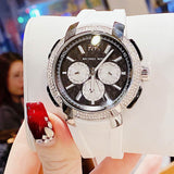 Michael Kors Sidney Multifunction Black Dial White Silicone Strap Watch For Women - MK6947 Buy Now By Michael Kors