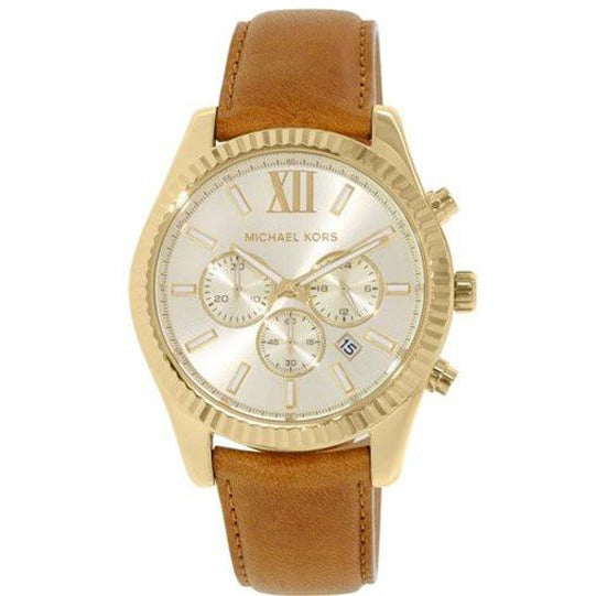 Michael Kors Lexington Chronograph Gold Dial Brown Leather Strap Watch For Men - MK8447 Buy Now By Michael Kors