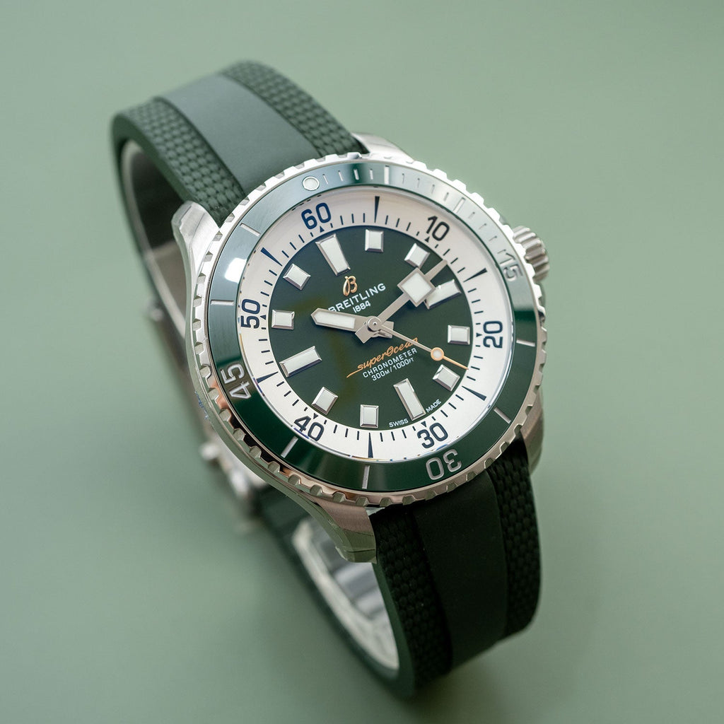 Breitling Superocean Automatic 44 Green Dial Green Rubber Strap Watch for Men - A17376A31L1S1 Buy Now By Breitling