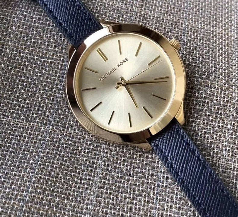 Michael Kors Runway Quartz Gold Dial Blue Leather Strap Watch For Women - MK2285 Buy Now By Michael Kors
