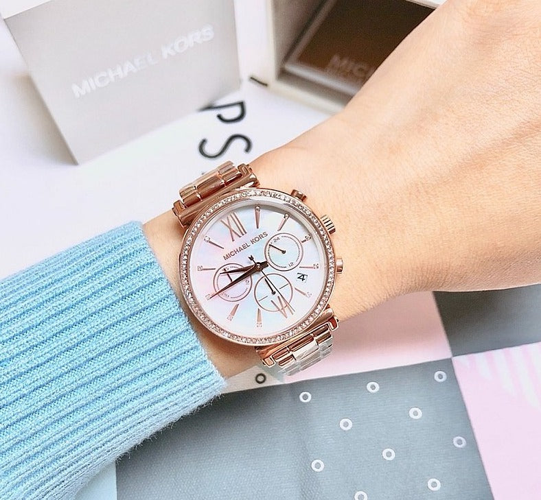 Michael Kors Sofie Chronograph Mother of Pearl White Dial Rose Gold Steel Strap Watch For Women - MK6576 Buy Now By Michael Kors