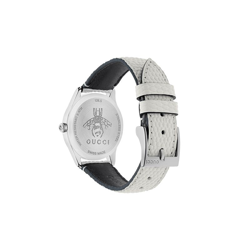 Gucci G-Timeless Mother of Pearl White Dial White Leather Strap Watch For Women - YA126597 Buy Now By Gucci