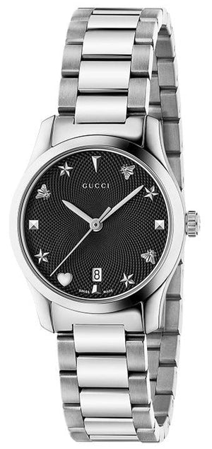 Gucci G Timeless Black Dial Silver Steel Strap Watch For Women - YA126573A Buy Now By Gucci