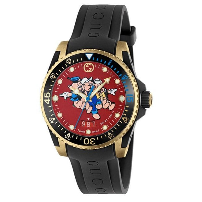 Gucci Dive Quartz Red Dial Black Rubber Strap Watch For Men - YA136325 Buy Now By Gucci