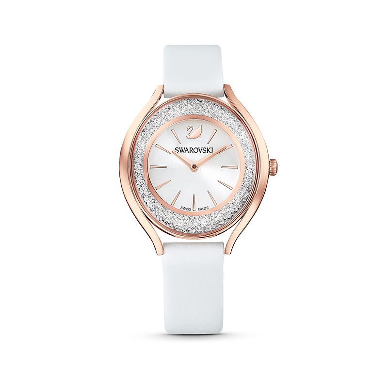 Swarovski Crystalline Aura Silver Dial White Leather Strap Watch for Women - 5519453 Buy Now By Swarovski