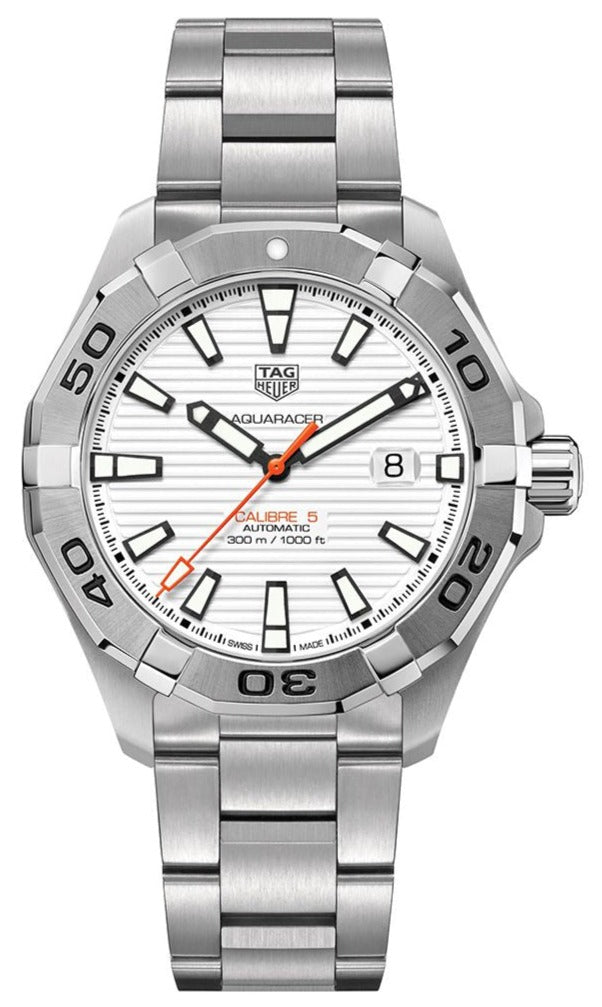 Tag Heuer Aquaracer Calibre 5 Automatic White Dial Silver Steel Strap Watch for Men - WAY2013.BA0927 Buy Now By Tag Heuer