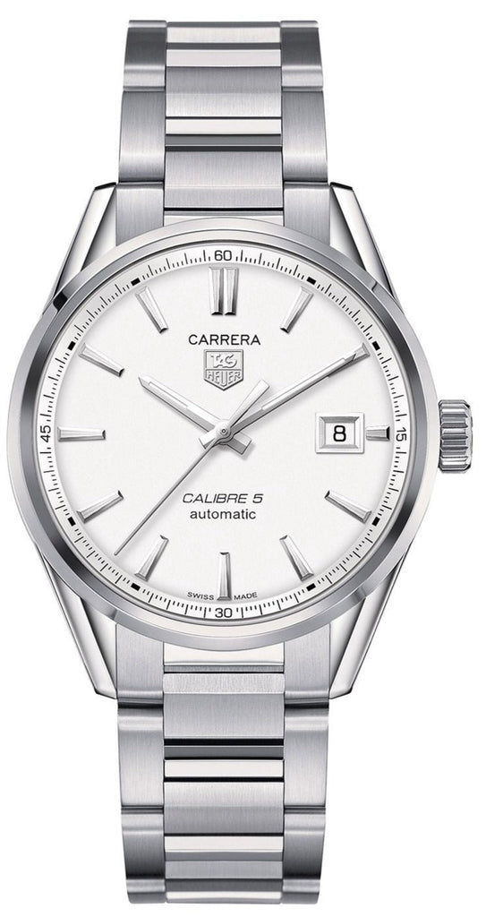 Tag Heuer Carrera Automatic Caliber 5 White Dial Silver Steel Strap Watch for Men - WAR211B.BA0782 Buy Now By Tag Heuer