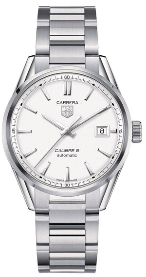 Tag Heuer Carrera Automatic Caliber 5 White Dial Silver Steel Strap Watch for Men - WAR211B.BA0782 Buy Now By Tag Heuer