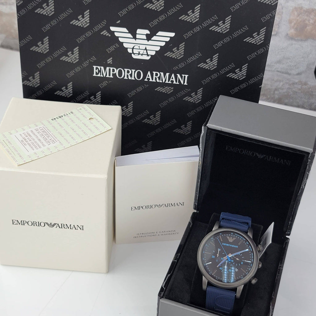Emporio Armani Luigi Chronograph Black Dial Blue Rubber Strap Watch For Men - AR11023 Buy Now By Emporio Armani