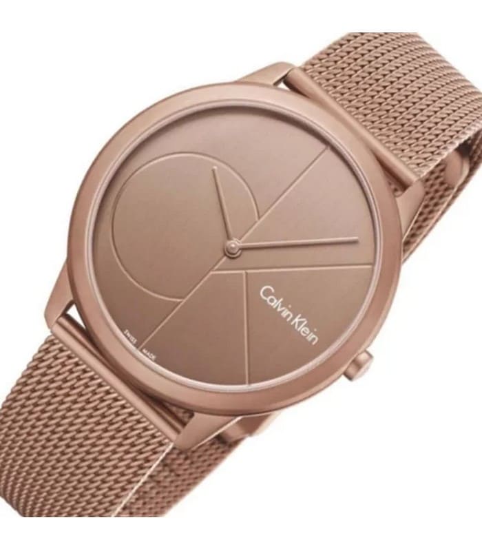 Calvin Klein Minimal Quartz Pink Gold Dial Pink Gold Mesh Bracelet Watch for Men - K3M11TFK Buy Now By Calvin Klein