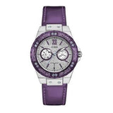 Guess Limelight Quartz Silver Dial Purple Leather Strap Watch For Women - W0775L6 Buy Now By Guess