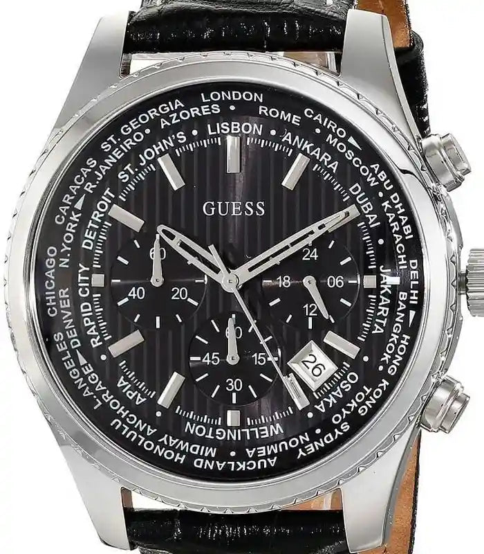 Guess Persuit Multifunction Black Dial Black Leather Strap Watch for Men - W0500G2 Buy Now By Guess
