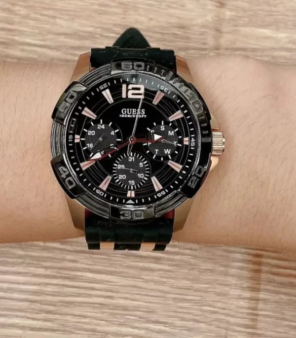 Guess Oasis Black Dial Two Tone Steel Strap Watch for Men - W0366G3 Buy Now By Guess