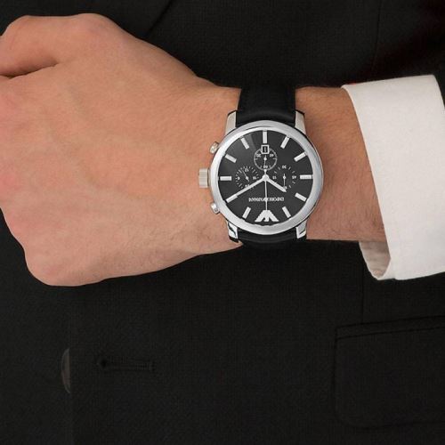 Emporio Armani Classic Chronograph Black Dial Black Leather Strap Watch For Men - AR0431 Buy Now By Emporio Armani