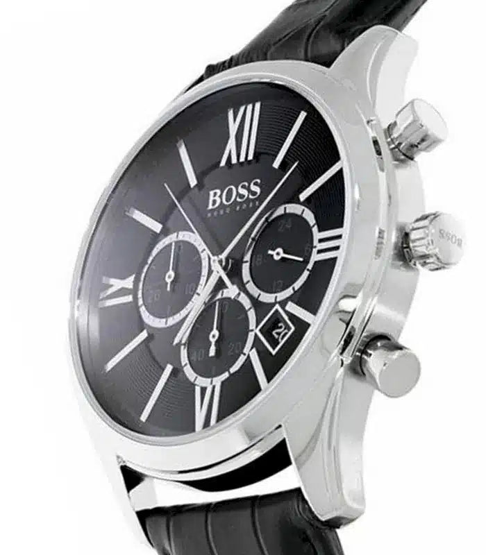 Hugo Boss Ambassador Chronograph Quartz Black Dial Black Leather Strap Watch For Men - HB1513194 Buy Now By Hugo Boss