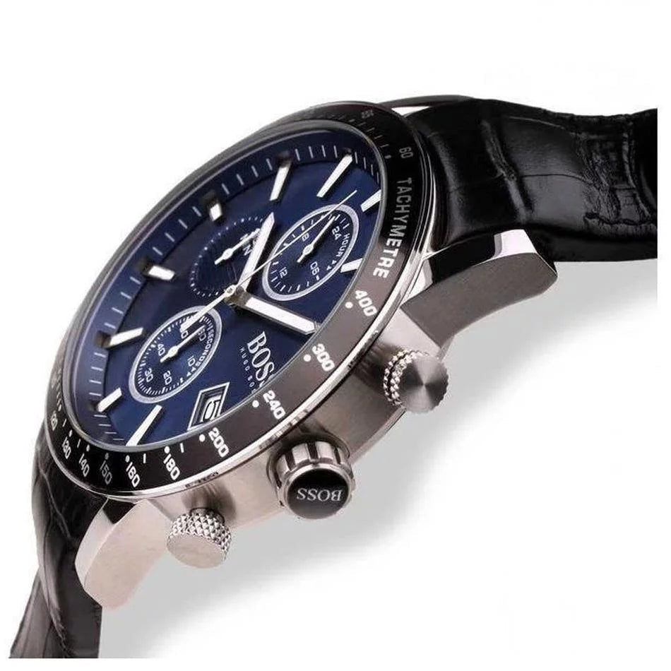 Hugo Boss Rafale Chronograph Quartz Blue Dial Black Leather Strap Watch For Men - HB1513391 Buy Now By Hugo Boss