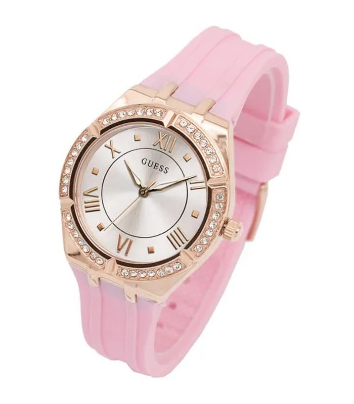 Guess Cosmo Diamonds Silver Dial Pink Silicone Strap Watch for Women - GW0034L3 Buy Now By Guess