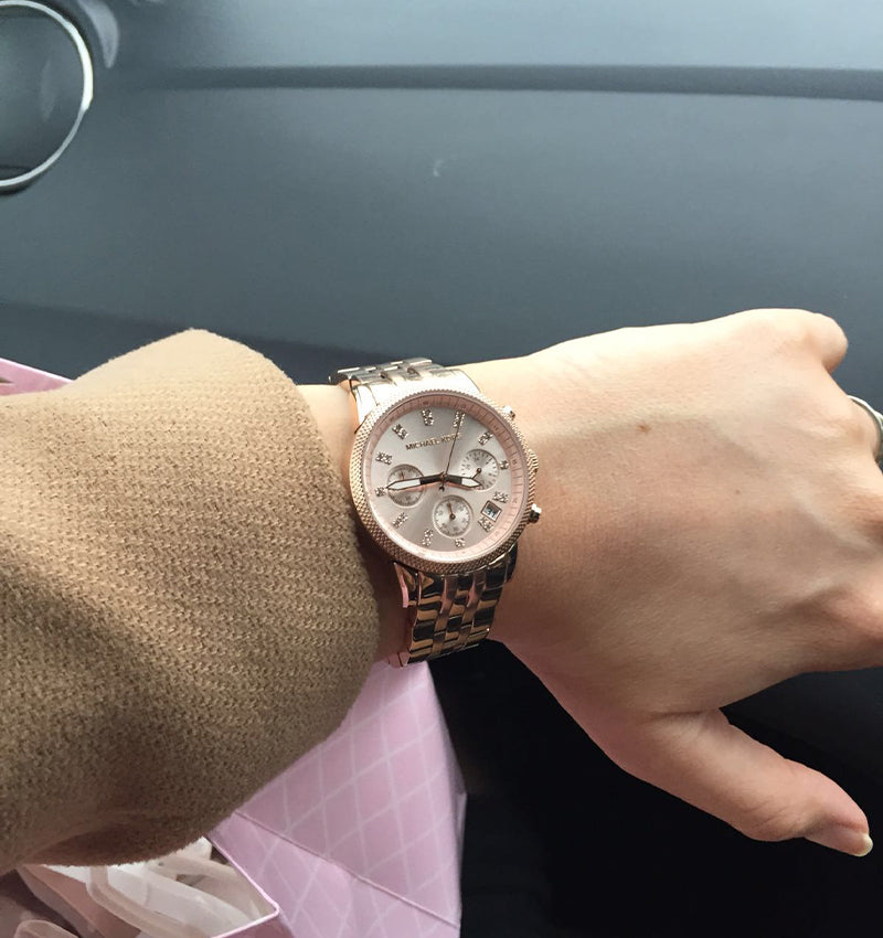 Michael Kors Ritz Chronograph Rose Gold Dial Rose Gold Steel Strap Watch for Women - MK6077 Buy Now By Michael Kors