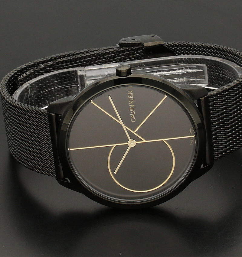 Calvin Klein Minimal Black Dial Black Mesh Bracelet Watch for Men - K3M214X1 Buy Now By Calvin Klein