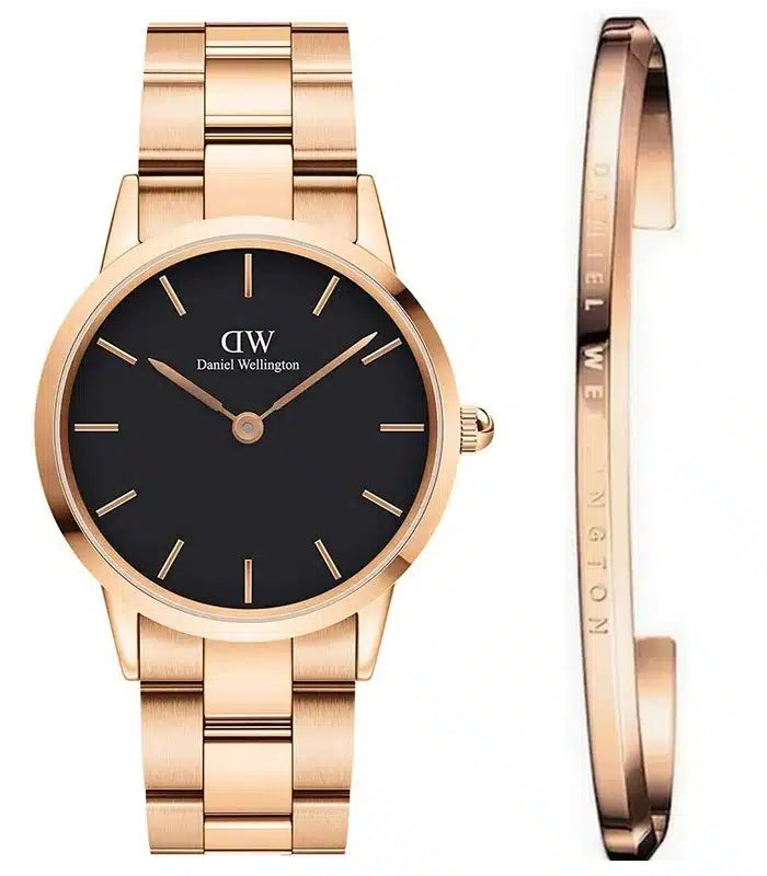 Daniel Wellington Iconic Link Analog Black Dial Rose Gold Steel Strap Watch For Women - DW00100214 Buy Now By Daniel Wellington