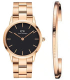 Daniel Wellington Iconic Link Analog Black Dial Rose Gold Steel Strap Watch For Women - DW00100214 Buy Now By Daniel Wellington