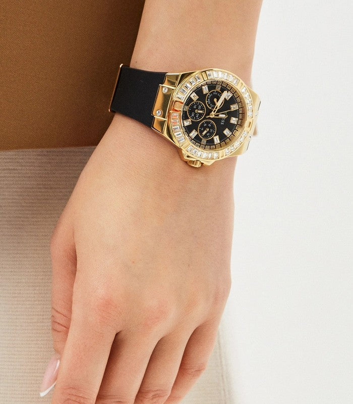 Guess Venus Diamonds Black Dial Black Rubber Strap Watch for Women - GW0118L1 Buy Now By Guess
