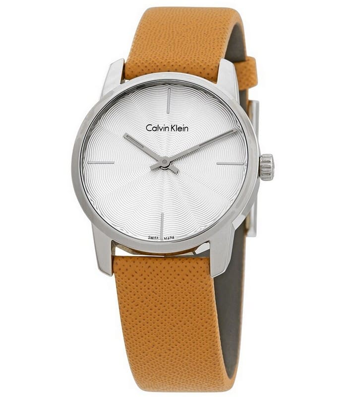 Calvin Klein City Silver Dial Orange Leather Strap Watch for Women - K2G231G6 Buy Now By Calvin Klein
