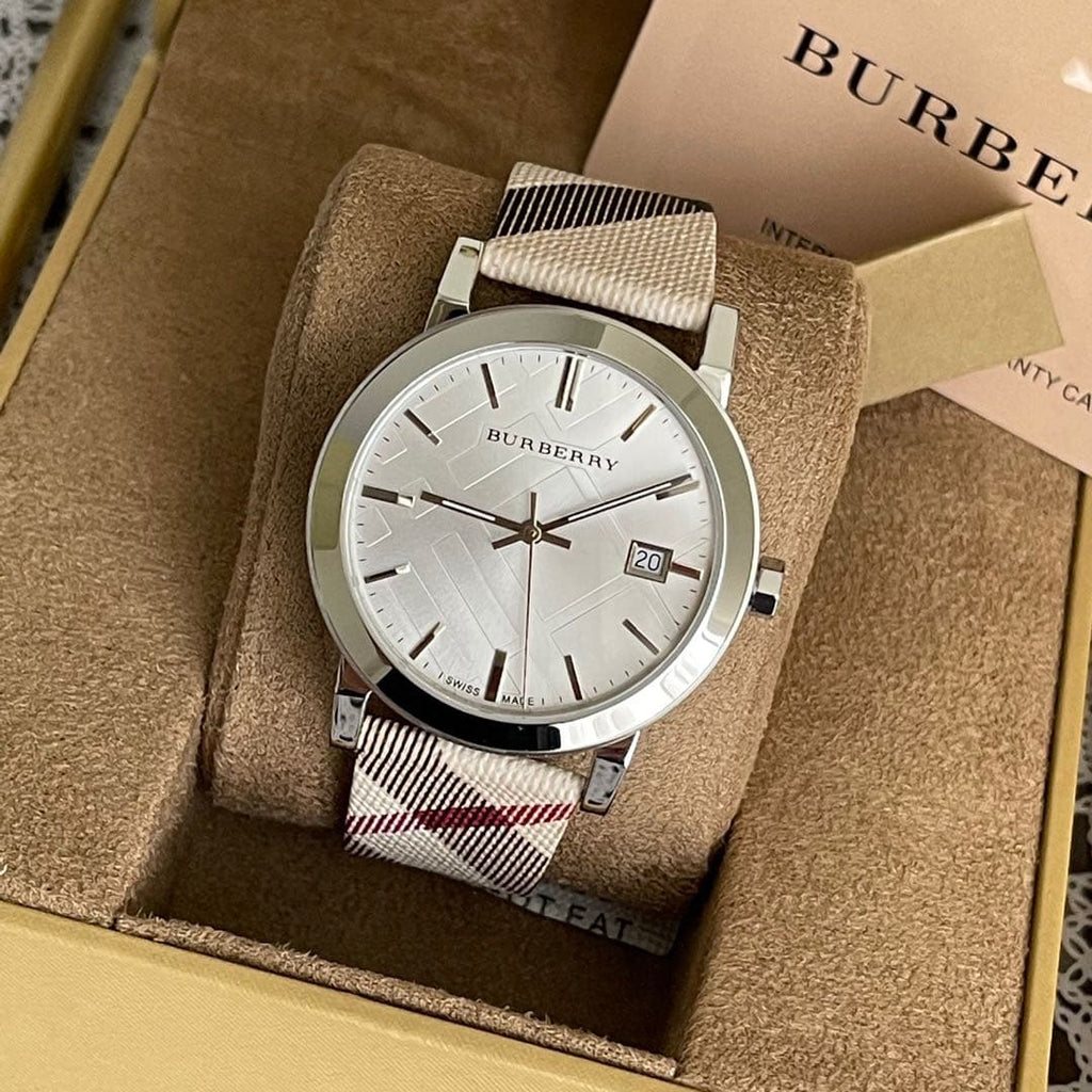 Burberry The City Nova White Dial Checked Brown Leather Strap Watch for Men - BU9357 Buy Now By Burberry