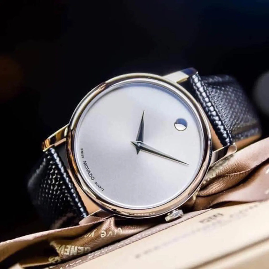 Movado Museum Silver Dial Black Leather Strap Watch For Women - 2100003 Buy Now By Movado