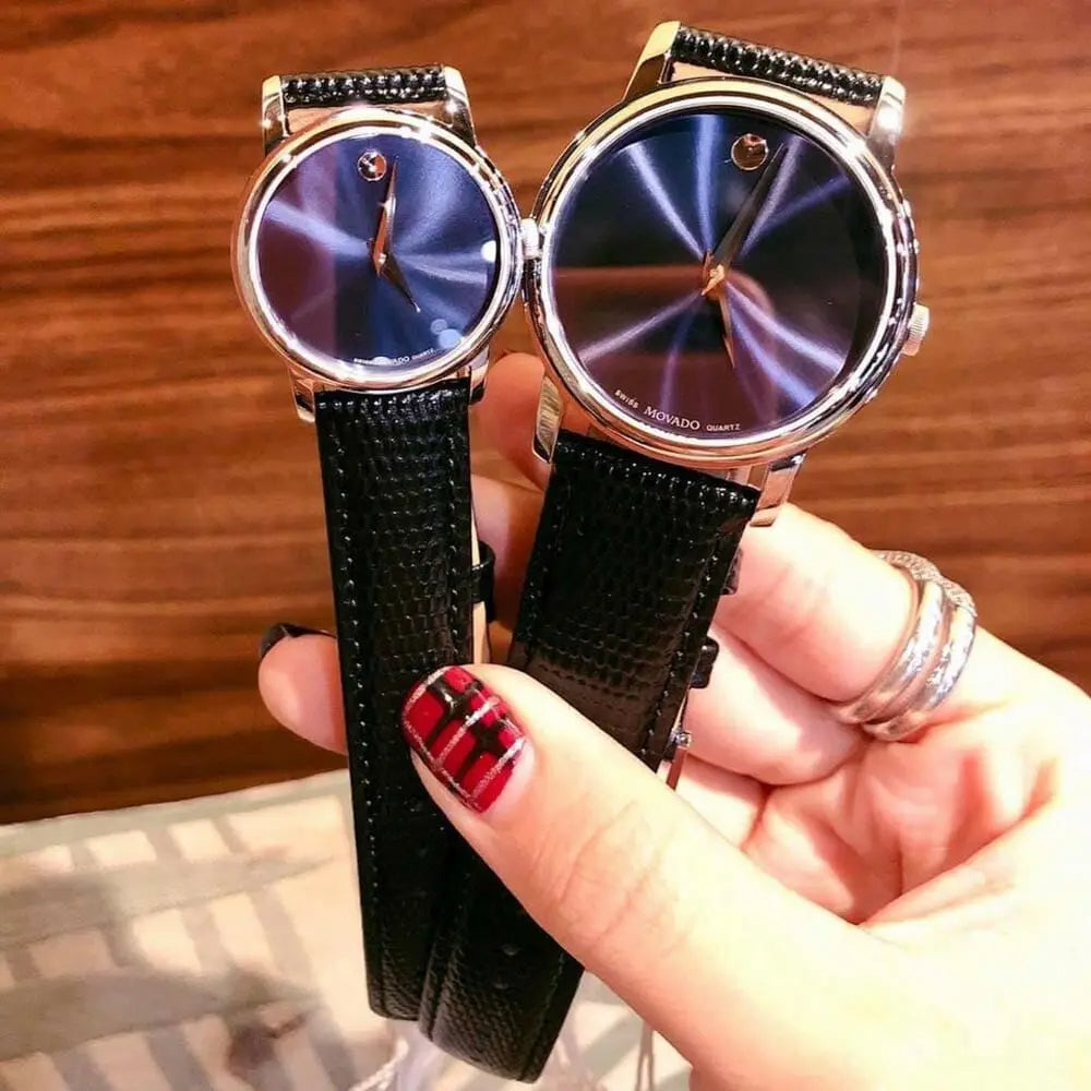 Movado Museum Blue Dial Black Leather Strap Watch For Women - 2100010 Buy Now By Movado