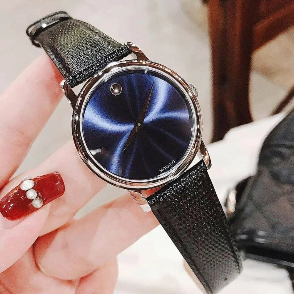 Movado Museum Blue Dial Black Leather Strap Watch For Women - 2100010 Buy Now By Movado