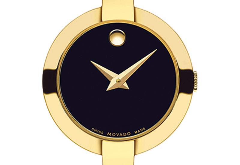 Movado Bela Black Dial Gold Steel Strap Watch For Women - 0606999 Buy Now By Movado