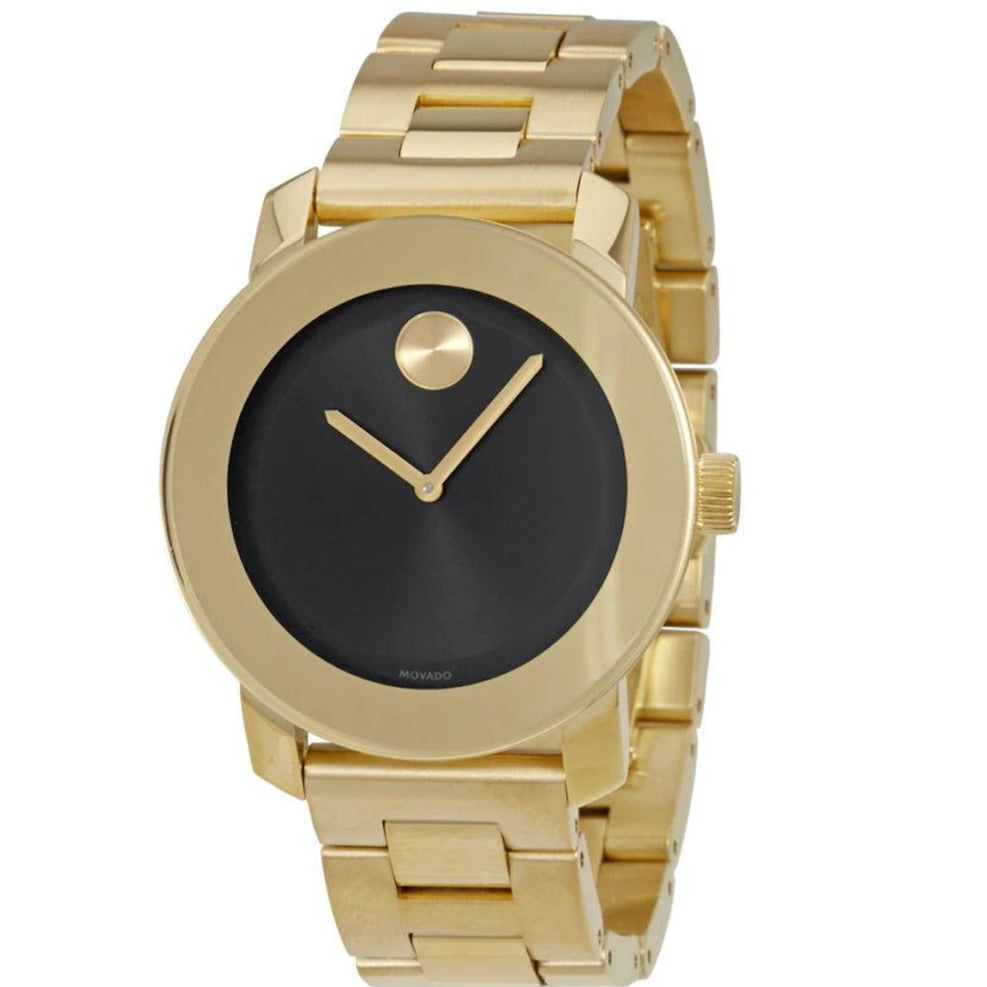 Movado Bold Black Dial Gold Steel Strap Unisex Watch - 3600397 Buy Now By Movado