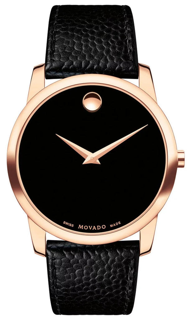 Movado Museum Classic Black Dial Black Leather Strap Watch For Men - 607060 Buy Now By Movado