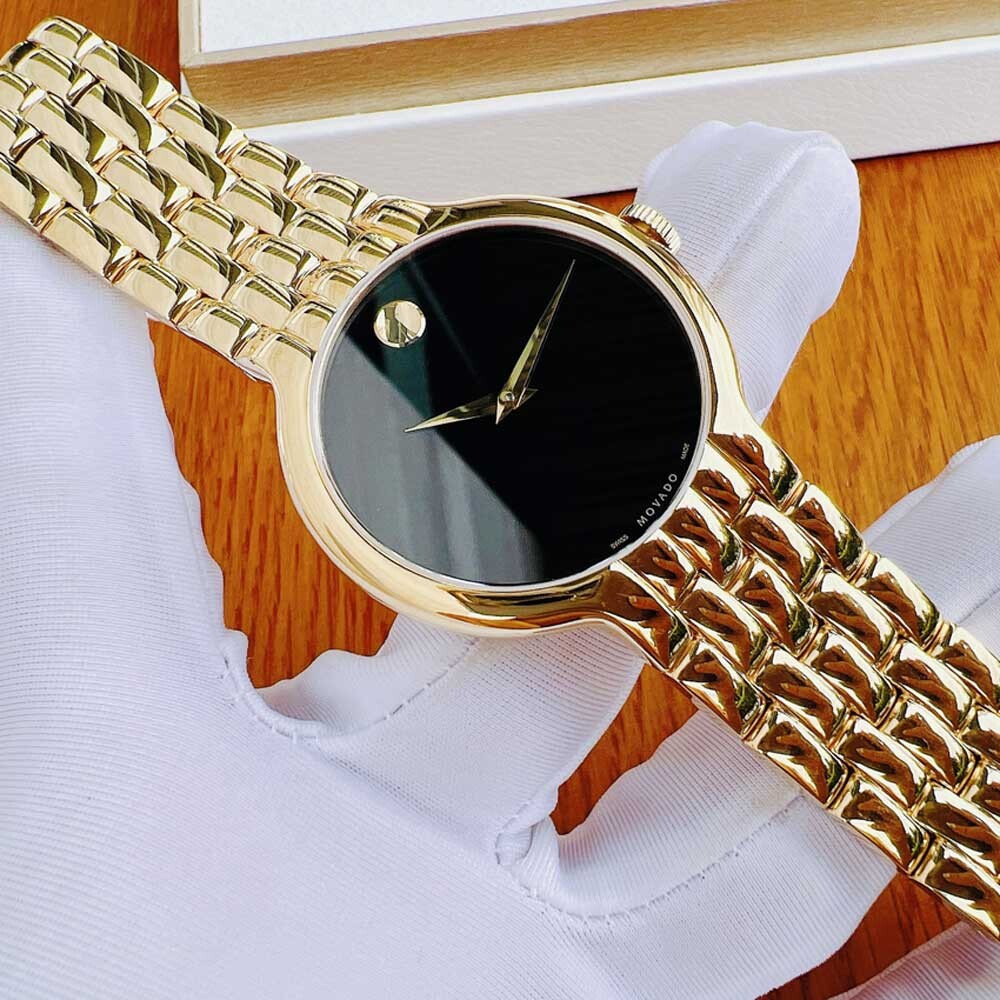 Movado Veturi Black Dial Gold Steel Strap Watch for Women - 0606935 Buy Now By Movado