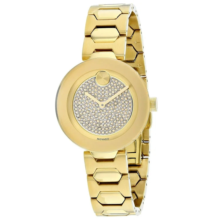 Movado Bold Crystal Gold Dial Gold Steel Strap Watch For Women - 3600492 Buy Now By Movado